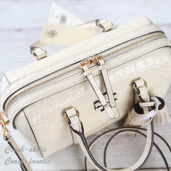 NWT Tory Burch 153463 Thea Mini Satchel Embossed Leather Crossbody in New Cream - Picture 11 of 12